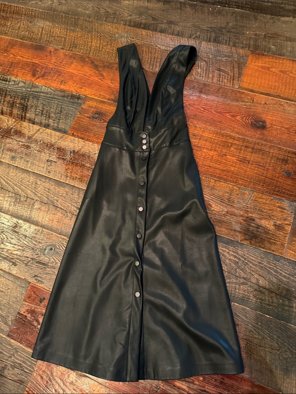 Reserved Black Faux Leather Button-Front Midi Dress